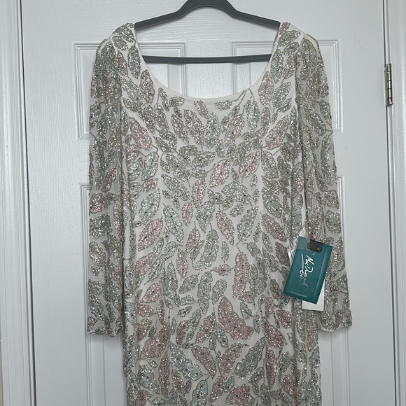 MAC DUGGAL Foliage embellished midi ivory sheath dress 14 NWT - Picture 4 of 16